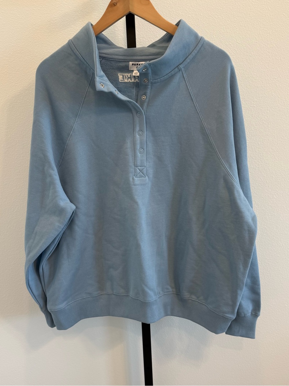NWT Parke x Target light Blue Snap Mockneck Pullover Shirt L/XL Preppy Viral